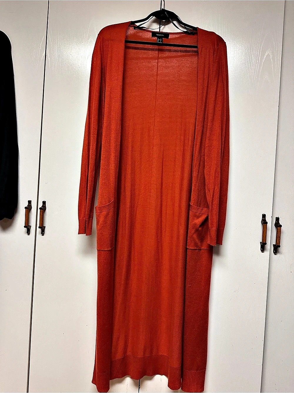 2 Forever 21 Longline Open Front Cardigans in burnt Orange and chocolate br